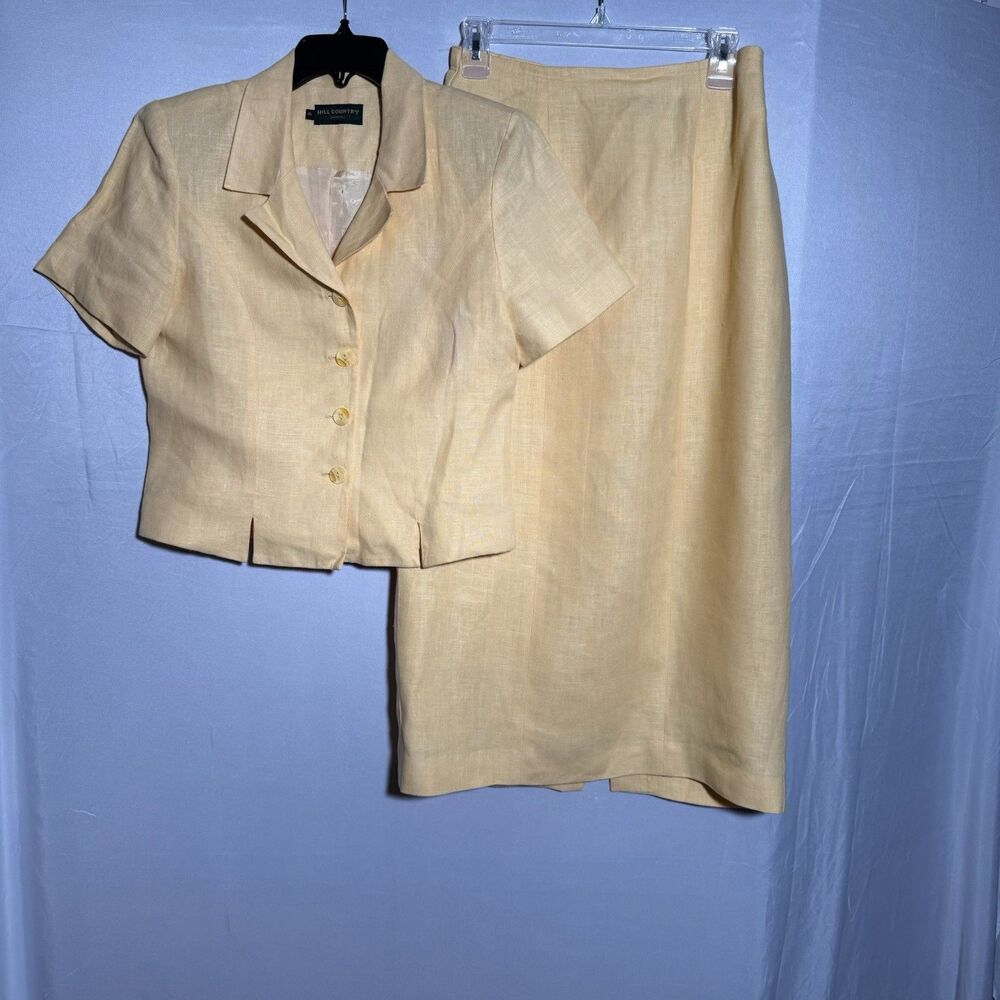 Hill Country Linen Suit Set Yellow Skirt 8 Top 6 Cottage Coastal Chic